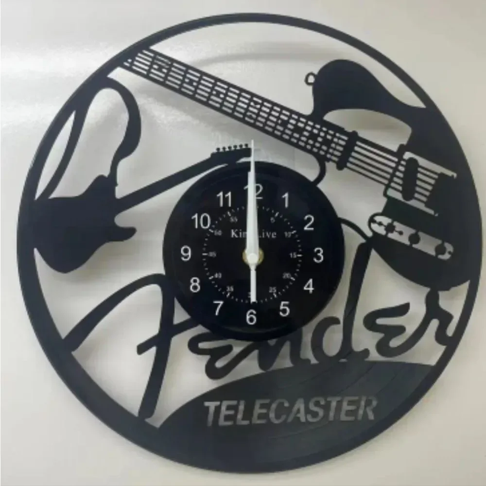 NEW Fender Guitar Vinyl Record Album Cut Wall Clock Rock & Roll Band Gui…